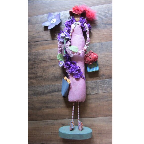 Paper Mache Red Hat Society Hand Painted Doll Figurine - Picture 1 of 3